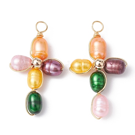 Colgantes de perlas cultivadas de agua dulce naturales teñidas PALLOY-JF02230-01-1