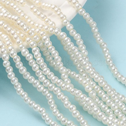 Backen gemalt pearlized Glasperlen runden Perle Stränge HY-Q003-4mm-02-1
