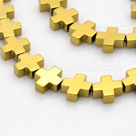 Grade A Electroplate Non-magnetic Synthetic Hematite Cross Beads Strands G-P061-77A-1