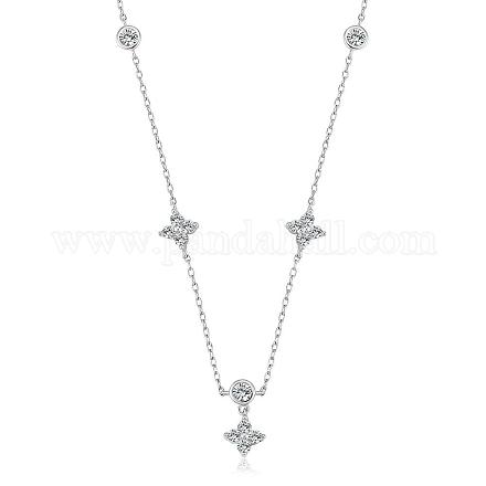 Femmes fleur goutte pendentif collier rhodium plaqué argent sterling zircone chaîne collier simple personnalisé cristaux pendentif ras du cou collier à la mode bijoux cadeaux pour les femmes JN1092A-1