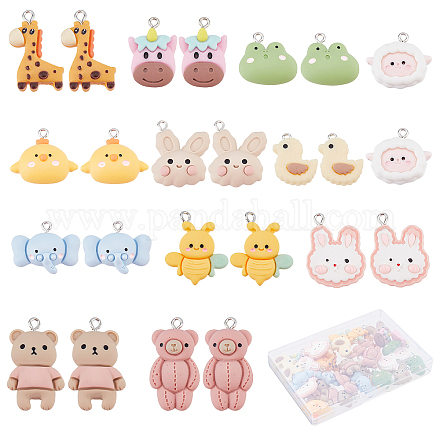 SUNNYCLUE 1 Box 48Pcs 12 Styles Animal Resin Flatback Charms Cute Cartoons Animals Shapes Charm Rabbit Bear Elephent Bee Duck Charm for Jewelery Making Charms DIY Bracelet Necklace Earring Crafts FIND-SC0003-24-1