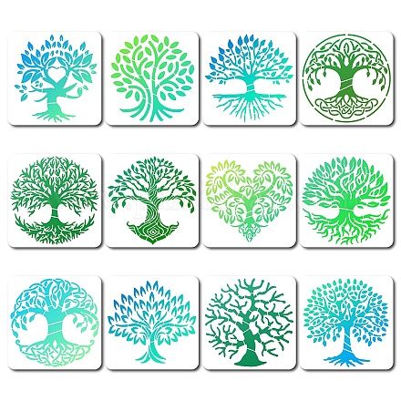 GORGECRAFT 12 Styles Tree of Life Stencil Branch Painting Stencils Reusable Tree Root Leaves Drawing Template Heart Natural Plants Woodland Hollow Out Templates for Painting on Wood Wall Scrapbook DIY-WH0286-029-1