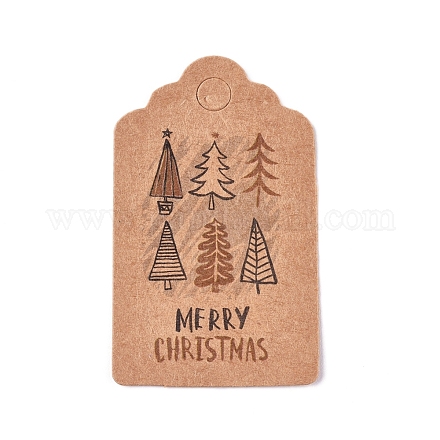 紙ギフトタグ  hange tags  美術工芸用  クリスマスのために  メリークリスマス＆クリスマスツリー模様の単語  バリーウッド  50x30x0.3mm  穴：5mm CDIS-L003-E04-B-1