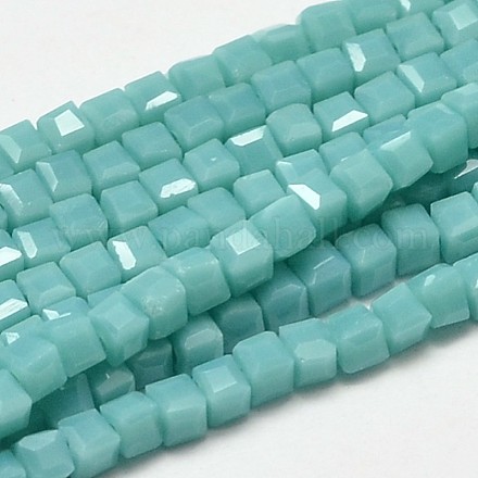 Faceted Cube Glass Beads Strands EGLA-J133-C06-1