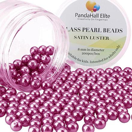 8mm Kastanienbraun Glasperlen Perlen winzigen satin Glanz Runde lose Perlen für Schmuck machen HY-PH0001-8mm-058-1