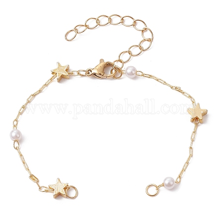 Realizzazione di braccialetti con catena di perline e stella in ottone e imitazione di perle in ABS AJEW-JB01150-38-1