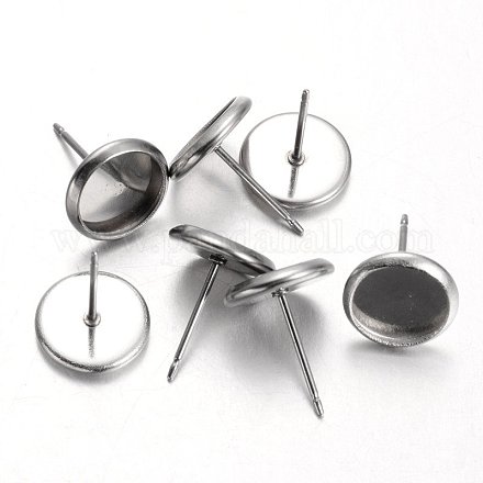 Impostazioni di orecchini tondi piatti in acciaio inossidabile tondo X-STAS-M227-8mm-1