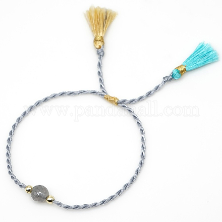 Круглый женский браслет из бусин с имитацией драгоценных камней и кисточкой BJEW-BB7272426-A-1
