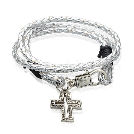 Croix d'alliage tressé bracelets double enveloppe BJEW-PJB837-3-1
