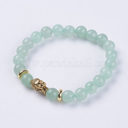 Bracelets extensibles avec perles en aventurine verte naturelle BJEW-E325-D31-1