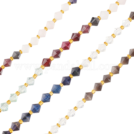 OLYCRAFT 42 Pcs About 6mm Diamond Gemstone Beads Strands Diamond-Cut Tiny Glass Beads 0.8mm Hole Small Rhombus Spacer Stone Bicone Beads with Elastic Thread for Jewelry Craft Making - White & Black AJEW-OC0004-25-1