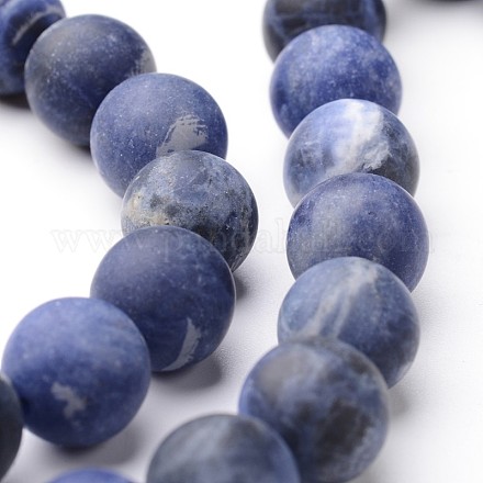 Frosted Round Natural Sodalite Bead Strands G-J346-25-10mm-1