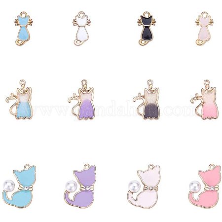 PH PandaHall 10 Colors Cat Charms, 60pcs Animal Enamel Pendants