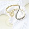 Brass Micro Pave Clear Cubic Zirconia Cuff Rings for Women, Platinum & Golden, Inner Diameter: 19mm