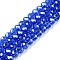 Electroplate Glass Beads Strands, Pearl Luster Plated, Faceted, Rondelle, Medium Blue, 6x5mm, Hole: 1mm, about 80~85pcs/strand, 38~40cm