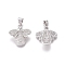 Brass Micro Pave Clear Cubic Zirconia Pendants, Bees, Platinum, 18x16x3mm, Hole: 5x3.5mm