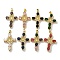 Brass Micro Pave Cubic Zirconia Pendants, with Glass, Cross with Virgin Mary, Real 18K Gold Plated, 45.5x29x6mm, Hole: 6.5x4.5mm
