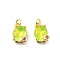 Oval Brass Micro Pave Cubic Zirconia Pendants, with Jump Ring and Glass Rhinestone, Rack Plating, Real 18K Gold Plated, Lead Free & Cadmium Free, Long-Lasting Plated, Green, 13.5x10.5x7mm, Hole: 3.3mm