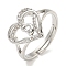 Heart with Letter Rack Plating Brass Micro Pave Clear Cubic Zirconia Adjustable Rings for Women, Lead Free & Cadmium Free, Platinum, Letter D, Inner Diameter: 16mm