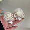 Alloy Plastic Imitation Pearl Stud Earrings, Cloth Flower, White