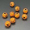 Opaque Acrylic Beads, Round, with Rhinestone, Orange, 12x10mm, Hole: 3.7mm