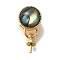 Flat Round Brass Paua Shell Cup Pearl Peg Bails Pin Pendants, for Half Drilled Beads, Enhancer Shortener Bails, Real 18K Gold Plated, 15mm, Hole: 3.5x2.3mm, Pin: 0.7mm