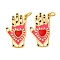 Rack Plating Brass Enamel Pendants, with Jump Ring, Long-Lasting Plated, Hand with Heart Charm, Real 18K Gold Plated, 22.5x13x1.5mm, Hole: 3mm