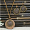 Bohemian Alloy Enamel & Wood Pendant Necklaces & Dangle Earrings Sets, Flat Round, 400mm