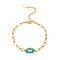 European Style Stainless Steel Paperclip Chain Bracelets for Women, Oval, with Enamel, Real 18K Gold Plated, Turquoise