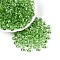 Transparent Colours Glass Seed Beads, Rondelle, Round Hole, Light Green, 8~8.5x4.5~5mm, Hole: 1.2~1.8mm, about 957pcs/pound