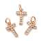 Brass Micro Pave Grade AAA Cubic Zirconia Charms, Letter T, Cadmium Free & Nickel Free & Lead Free, Real Rose Gold Plated, 9x6x1.5mm, Hole: 2mm