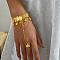 Elegant Middle Eastern Floral Brass Charm Bracelet with Coin Chains, Adjustable Ring Bracelet, Golden, 4-3/4 inch(12cm), Inner Diameter: 7-1/8 inch(18cm), ring: 16~18mm