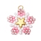 Glass Seed Beaded Star Pendants, with 304 Stainless Steel Jump Rings Loop & Brass Star Bead, Pearl Pink, 22x20x3mm, Hole: 2.5mm