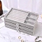 Plastic Jewerly Organizer Case with 3 Velvet Drawers, for Earrings Necklaces Rings Storage, Rectangle, Gray, 13.5x23.5x11cm