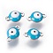 304 Stainless Steel Enamel Links connectors, Flat Round with Evil Eye, Stainless Steel Color, Deep Sky Blue, 9.5x6x3.5mm, Hole: 1.2mm