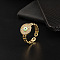 Brass Micro Pave Cubic Zirconia Enamel Cuff Rings, Evil Eye, Golden, Pale Green, Inner Diameter: Adjustable