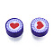 Handmade Polymer Clay Beads, Flat Round with Heart, Indigo, 9.5~10x4.5~5mm, Hole: 1.6mm