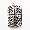 316 Surgical Stainless Steel Pendants, Rectangle with Cross, with Rhinestones, Antique Silver, 40.5x24x4mm, Hole: 7.5mm
