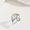 Brass Micro Pave Cubic Zirconia Finger Rings for Women, Flower & Teardrop, Silver, 19mm, US Size 9(18.9mm)