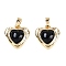 Brass Charms, with Glass, Heart, Real 18K Gold Plated, 14x14x5mm,Hole:4mm