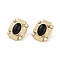 Ion Plating(IP) 304 Stainless Steel Rectangle Stud Earrings, with Glass & Imitation Pearl Plastic, Real 18K Gold Plated, Black, 21.5x18mm