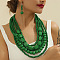 Wood Beaded Multilayer Necklaces & Dangle Earrings Sets, Green, 640~720mm