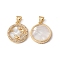 Rack Plating Brass Shell Pendants, with Cubic Zirconia & Natural Shell, Flat Round with Constellation Charms, Cadmium Free & Lead Free, Long-Lasting Plated, Real 18K Gold Plated, Cancer, 19x16x3mm, Hole: 4x3.5mm