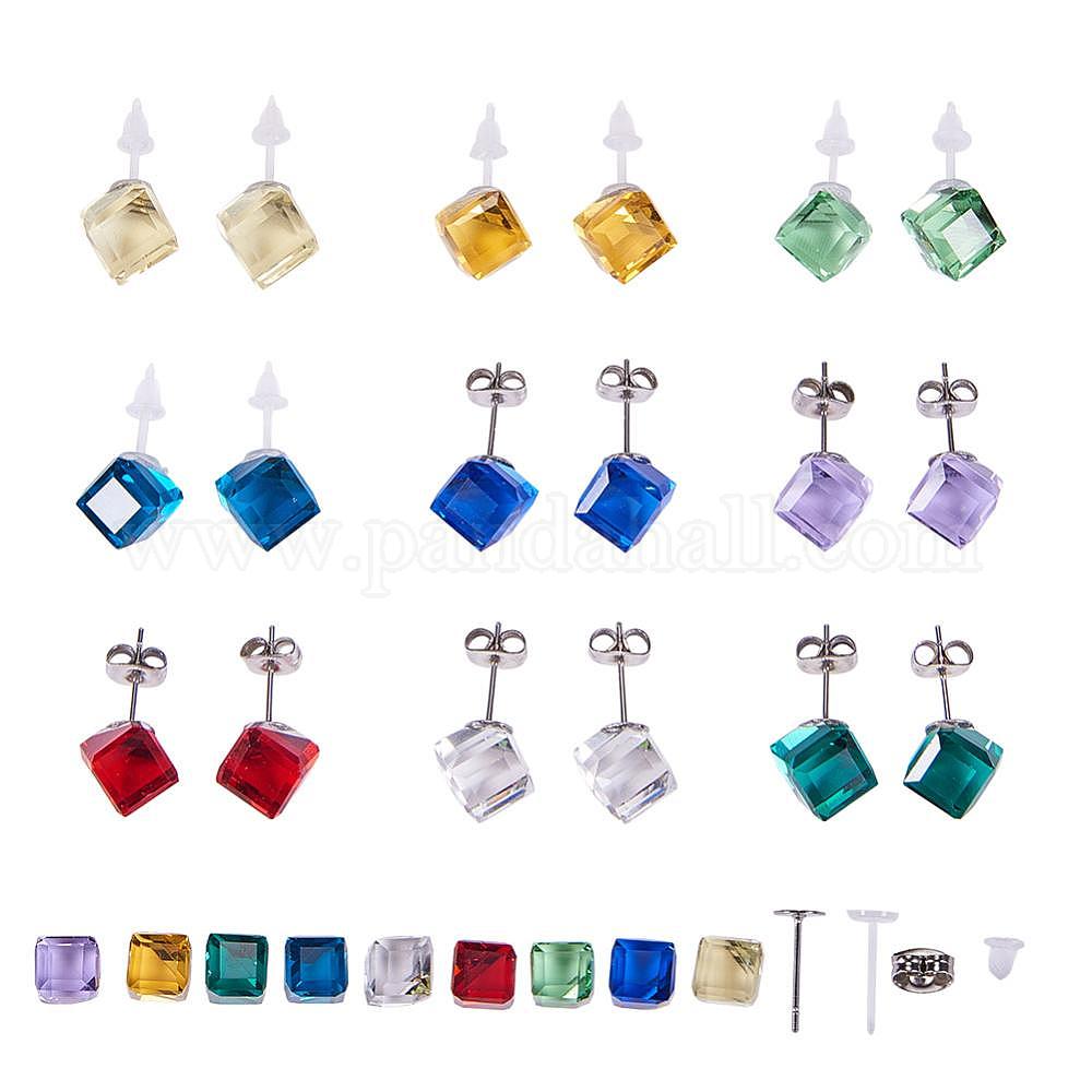 Shop SUNNYCLUE 1 Set DIY 9 Pairs Crystal Cube Stud Earring Making