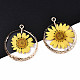 Transparent Clear Epoxy Resin & Dried Flower Pendants RESI-S383-076A-A02-3
