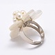 Brass White Pearl Shell Flower Platinum Finger Rings RJEW-E022-R07-03-2