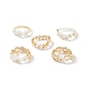 5Pcs 5 Style Glass Seed Braided Flower Stretch Rings for Women RJEW-JR00492-1