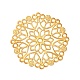 アイアン製フィリグリー透かしコネクター  エッチングされた金属装飾  花  ゴールドカラー  50x50x0.5mm  穴：1.8mm FIND-B020-07G-2