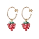 Boucles d'oreilles pendantes en perles de verre tressées et fraises EJEW-TA00142-1