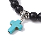 Bracelet extensible en perles rondes en pierre noire synthétique BJEW-JB09745-01-3